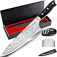 KAPEICamper8" Super Sharp Professional Chef's Knife with Finger Guard and Knife Sharpener, German High Carbon Stainless Steel Kitchen Cooking Knife with Micarta Handle and Gift Box (8 inch)