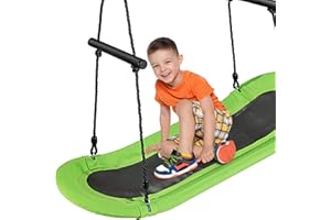 COSTWAY Kids Nest Swing, Hanging Platform Boat Surfing Tree Swings with Handles and Soft Padded Edge, Square Swing Seat for Garden Playground (Green)