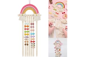 Barrageon Porta Fermagli per Fiocchi Capelli Ragazze Appeso a Parete Arcobaleno Tessuto a Mano Nappe Fascia Hair Bow Accessori Organizer Casa Attaccatura Boho Decorazione （Arcobaleno - A7）