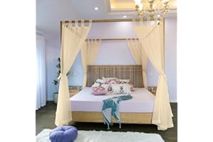 LinenTalks Canopy & Curtains for King, Queen, Full, and Twin Beds, 4 Corner Canopy, Sheer Drapes, Champagne