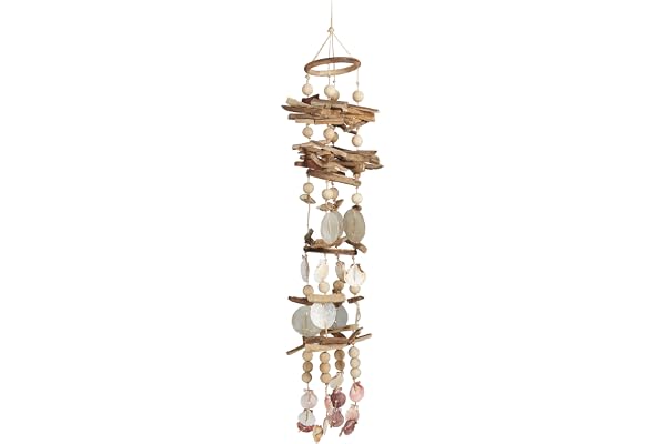 Relaxdays Carillon à coquillages attrape-rêves mobiles coquillages guirlande Décoration à suspendre bois flotté 107 cm
