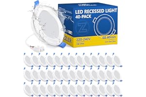 ZIZZLER 40er Set LED Einbaustrahler Spots 230V Flach 68-80mm Lochmaß, Neutralweiß Deckenspots, IP44 Einbauleuchten für Badezimmer Feuchtraum, 5W 4000K Einbauspots für Küche Schlafzimmer Wohnzimmer