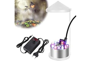 PORFOYO Ultraschall Vernebler, 350ml/H Mini Nebelmaschine mit 12 LED, Maker Wassernebler Fogger, Einstellbarza Nebelhersteller mit Abnehmbarem Spritzschutz für Springbrunnen, Teich, Halloween, Topflandschaft