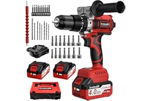 SundpeyPRO 120Nm Cordless Hammer Drill - 21V Brushless Impact Drill with 2 x 4.0Ah Battery - 20+3 Torque Electric Power Drills with 1/2 Inch Self-locking Metal Chuck & Bit Set & Desktop Charger & Case