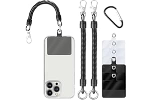 Amaxiu Telefon Lanyard Tether, 2 Stück einziehbare Telefon Feder Lanyards mit Karabiner zum Schutz vor Stürzen mit 6 Stück Telefon Tether Patches, Smartphone Gurt Hülle, Anker zum Skifahren, Wandern