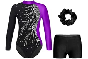 Oyolan Enfant Fille Justaucorps Gymnastique avec Short Ensemble Gym Tenue Patinage Danse Costume Spectacle 5-16 Ans