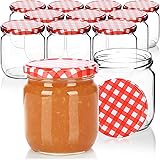 com-four® 12x Vasetti di Vetro per Conserve con Coperchio a Vite a Quadri Rosso e Bianco - TO Ø 82 mm - fino a ca. 425 ml