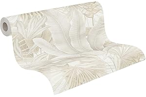 A.S. CRÉATION Livingwalls Carta da parati giungla 396474 in beige, crema, con effetto giungla, floreale con foglie di palma, di alta qualità su 10,05 m x 0,53 m