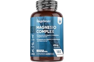 WEIGHTWORLD Magnesio Complex 400mg, 180 Cápsulas, 3 Meses de Suministro - Con Citrato, Bisglicinato, Malato y Taurato de Magnesio, L-Leucina, 2 Cápsulas al Día, Apto para Veganos, Sin Gluten ni OGM