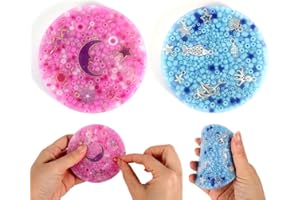 Penitue 2stk Skin Picking Fidget Spielzeug, Runde Form Picky Pad mit Perlen & Anhänger Kratzpad für Erwachsene Kinder ADHS Spielzeug Geschenk (Blau, Lila)