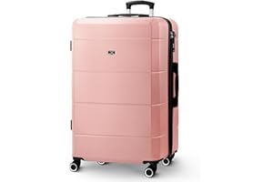 LUGG - Jetset 28 Inch Large Suitcase – Lightweight Hard Shell Luggage with TSA Lock – Water-Resistant ABS Spinner Suitcase – 4 Wheels – 75x49x29cm Travel Bag- Rose Gold