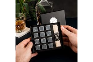 Hediyesepeti Coffret Whisky avec 12 Glaçons Pierre Whisky en Marbre, Glaçons Réutilisables pour Tous les Boissons, Présenté en Boîte Cadeau avec Sac en Tissu, Idée Cadeau pour Homme, Gris Foncé