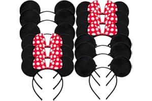 Amycute Lot de 12 serre-têtes d'oreilles de Mickey et Minnie pour déguisement de filles, fêtes d’anniversaire