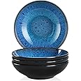 vancasso Bubble Stoneware Wide and Deep Pasta Bowl Set, 4-Piece Reactive Glaze Blue Soup Plate, 8.2in Soup Bowl Large Bowl. 950ml/32oz