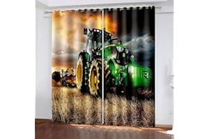 LWXBJX Blickdicht Vorhang für Schlafzimmer Wohnzimmer - Grün Traktor Bauernhof - 3D Druckmuster Öse Thermisch isoliert - 150 x 166 cm - 90% Blickdicht Vorhang für Kinder Jungen Mädchen Spielzimmer