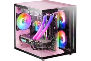 Mars Gaming MC-VIEW, Case Mini Tower Gaming Micro-ATX, Vetro Temperato a 90° Senza Cornice, Struttura Modulare a Doppia Camera, Supporto Completo per il Raffreddamento a Liquido, Rosa