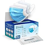 QUARANT Melt Blown - SMMS Fabric 3 Ply Disposable Face Mask with Nose Clip and Reusable Travel Pouch (Blue, Pack of 50) for U