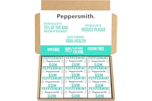 Peppersmith - British Peppermint Chewing Gum - Vegan Friendly - 100% Xylitol Plant Based Sweetener - Fresh Breath - Sugar Free Gum - Benefits Oral Health - Pocket Packs - 12x15g