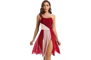 RUNQHUI Women's Sleeveless Color Block Leotard Dress Lyrical Contemporary Ballet Dance Costume Dancewear