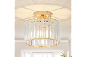 Stepeak Or Plafonnier Salon, Plafonnier Cristal Moderne, Plafonnier Cristal Salon, Plafonnier Chambre avec Abat-jour en Verre, Lustre Cristal Elégant pour Salle à Manger Couloir Cuisine