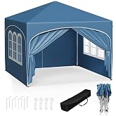 WOLTU Folding Gazebo Gazebo with 4 Side Walls 3 x 3 m Blue | UPF 50+ UV, Waterproof, Height Adjustable, Stable, 4 Walls, Beac