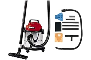 Einhell Aspirateur eaux et poussières TC-VC 1812 S (1250 W, 180 mbar, Cuve en INOX 12 L anticorrosion, Livré avec accessoires), Rouge