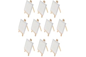TOUROCMONT Mini Leinwand mit Staffelei holz Tischstaffelei, 10er Pack 10x10cm Mini Staffelei Set, Hochzeit Dekoration Namensschild Kinder Malen