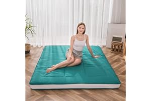 ‎MAXYOYO Maxyoyo Futonmatratze, gepolsterte japanische Bodenmatratze, Auflage, gesteppt, extra dicke klappbare Schlafmatte, atmungsaktive Bodenliege, als Gästebett, Couch, für Camping (Türkis, Doppelbett)