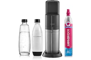 SodaStream Duo - Máquina de agua con gas y 2 botellas de agua con gas de 1 litro, fabricante de bebidas retro con botella de agua sin BPA, jarra de vidrio y botella de gas CO2 para agua carbonatada en