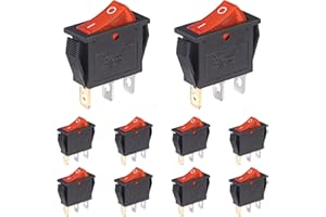 VEXUNGA Rocker Switch Red Light Illuminated 3Pin SPST ON OFF Boat Toggle Switches 15A 250VAC 20A 125VAC Electronics Button KCD3 for Car Auto Household (10 Pieces)