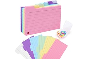 450 Cartoncini ColoratI a Righe, Towviy Schede di Revisione con 8 Anelli in Plastica 12.5 * 8cm Schede di Revisione a Righe Colorate 6 Colori per Imparere, Formule, Appunti, Riunioni