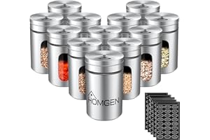 HOMGEN 12 Pack Stainless Steel Spice Jars with Shaker Lids, 90ml Spice Organiser Camping BBQ Spice Storage Containers Storage Spice Tins Set Spice Shaker for Salt Black Pepper ect