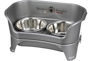 NEATER PET BRANDS Neater Feeder Express – Erhöhte Hundenäpfe – Erhöhter Hundefutterspender aus Edelstahl (großer Hund, Dunkles Blaugrau)