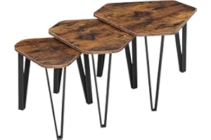 VASAGLE Nesting Coffee Table, Set of 3 End Tables for Living Room, Stacking Side Tables, Sturdy and Easy Assembly, Steel Frame, Industrial Style, Rustic Brown and Black LNT14BX