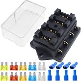 Car Fuse Holder 4 Compartments Max 32V DC with 10 Standard Flat Fuses (5A, 10A, 15A, 20A, 25A) for Car, Boat, Caravan