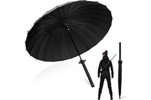 Moontay Langer Griff Regenschirm Samurai Schwert-Design Outdoor Reise Sonne & Regen Winddicht Wasserdicht Sturmfest Anime schwarz gerade 16 oder 24 Rippen Metall unisex leicht