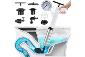 Aolawco Toilet Plunger, Upgraded Toilet Unblocker with Real Time Barometer and 4 Replaceable Heads, Powerful Sink Unblocker High Pressure Plunger Kit with Holder for Bathtub, Drain, Kitchen Clogged