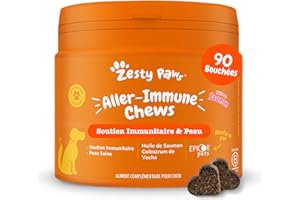 Zesty Paws Allergies et Immunité - Soutien système immunitaire et Peau - Complément pour Chien sous Forme de friandise - Anti-Démangeaisons pour Chien - Huile de Saumon et Oméga 3-90 Unités