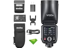EACHSHOT Godox V100 V100S V100-S Flash TTL da 100 W per fotocamere Sony, 400 flash a piena potenza, tempo di riciclo di 1,7 s, wireless 2,4 G con flash esterno, flash touchscreen (V100S)