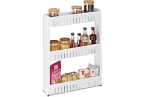 Relaxdays Mobile Salvaspazio, 3 Ripiani, Scaffale Stretto per Bagno & Cucina, Carrello Portaoggetti in Plastica, Bianco, 1 pz