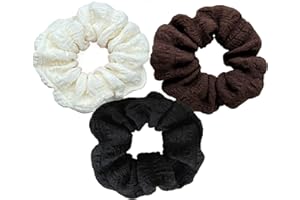 JIAOAIJIE 3Pcs Hair Scrunchies, Scrunchies for Women, Retro Solid color Ponytail Holders, Elastic Hair Ties for Women & Girls