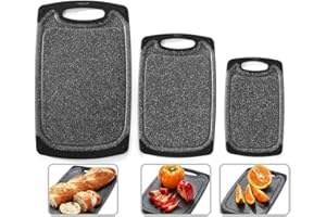 Bugucat Schneidebrett 3 Stücke, Hackbretter mit Saftrillen Kunststoff BPA-frei, Brotbretter Spülmaschinenfestes, Cutting Board rutschfest und Antibakteriell für Gemüse Obst Fleisch