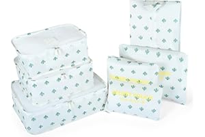 Organisateur de Voyage.TOYESS Compressible Organiseur Valise, 7 Pcs Sac de Rangement Voyage de Différentes Tailles, Cactus