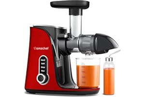 AMZCHEF Spremiagrumi frutta e verdura con 2 modalità di velocità – Slow Juicer con bottiglia portatile e 2 tazze – Senza BPA Cold Press Juicer con LED intelligente e funzione di inversione – Rosso