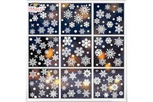 ZDQC 9 fogli adesivi per finestre con fiocchi di neve, 155 adesivi per finestre di Natale, adesivi per finestre, fiocchi di neve, adesivi per finestre di Natale riutilizzabili