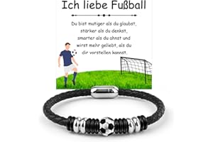 YOGRASS Cadeaux de Football Garçons, Bracelet de Football Cadeaux de Football 16 17 18 Ans Cadeaux D'anniversaire pour Fils Petit-Fils Neveu Garçon Bracelet de Football Bracelet en Cuir