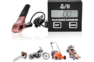 GOEDCH Tacómetro Digital: Tacómetro de Motosierra Impermeable con Contador de Horas, Tacómetro Inductivo para Cortadora de Césped con Motor con Accesorio Reiniciable, Batería Intercambiable