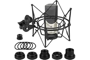 Geekria for Creators Soporte de choque para micrófono compatible con Sennheiser MK4, MK8, TLM49, TLM103-MT, TLM107, abrazadera adaptadora de suspensión antivibración para micrófono (negro/metal)