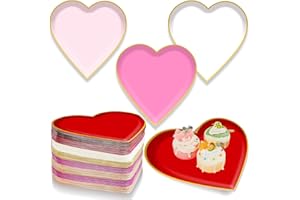 Bdecoll Lot de 48 assiettes en carton jetables en forme de cœur rouge rose pour Saint-Valentin, anniversaire, mariage, accessoire de fête