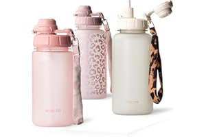MAMEIDO Botella con pajita y marcador de tiempo 500 ml, Botellas de agua a prueba de fugas, Botella agua niños sin BPA, Botella agua gimnasio fabricada en Tritan, Water Bottle (Flamingo Pink)